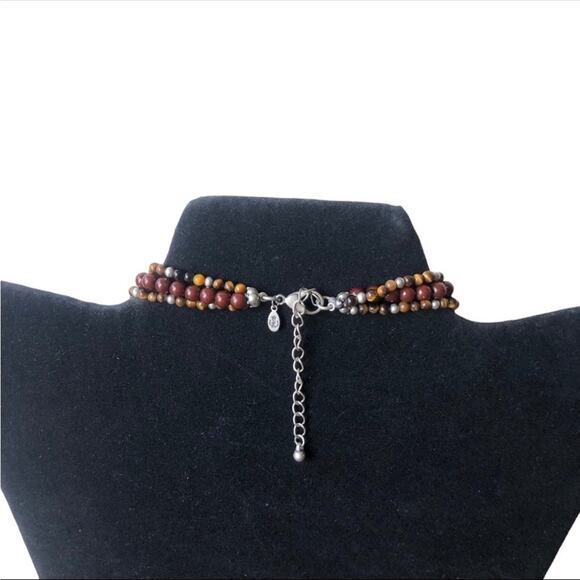 Vintage Premier Designs Eye Tiger Silver Tone Brown Beaded Medallion Necklace - Picture 10 of 10